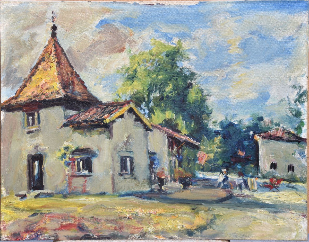 Ferran Callico Y Botella "house In "nervieux"" Oil On Canvas 46x55